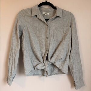 Madewell Gray Button Down Shirt | 100% Cotton | Casual Tie Front Top | Size Sm